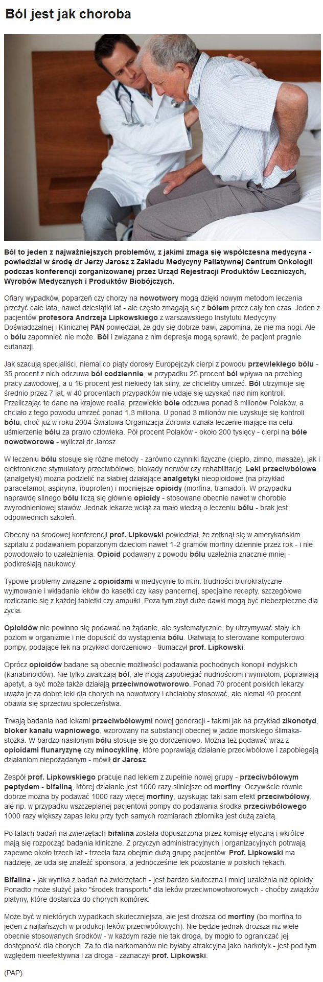 Obrazek - artykuł o bólu nowotworowym
